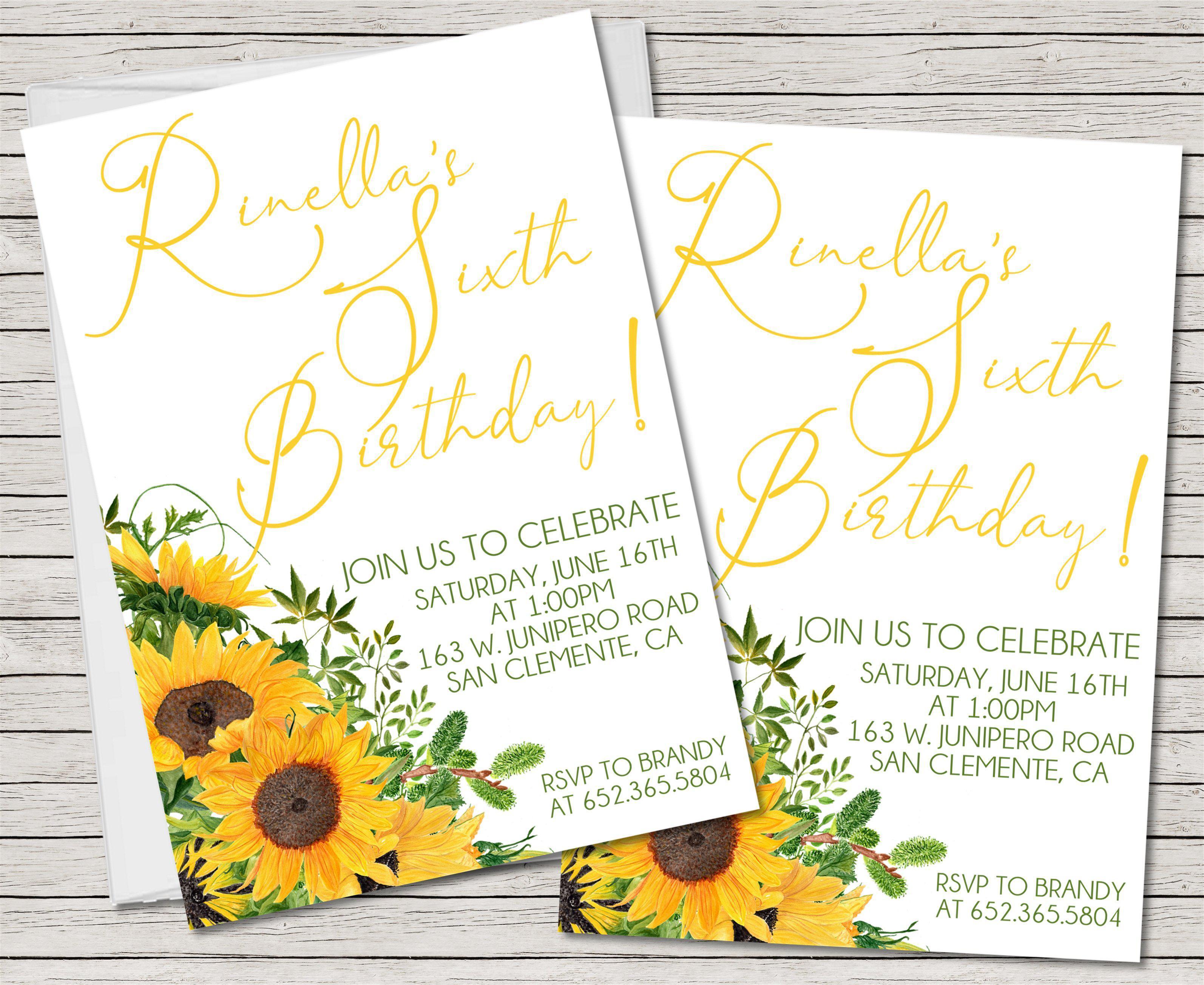 Sunflower Birthday Party Invitations