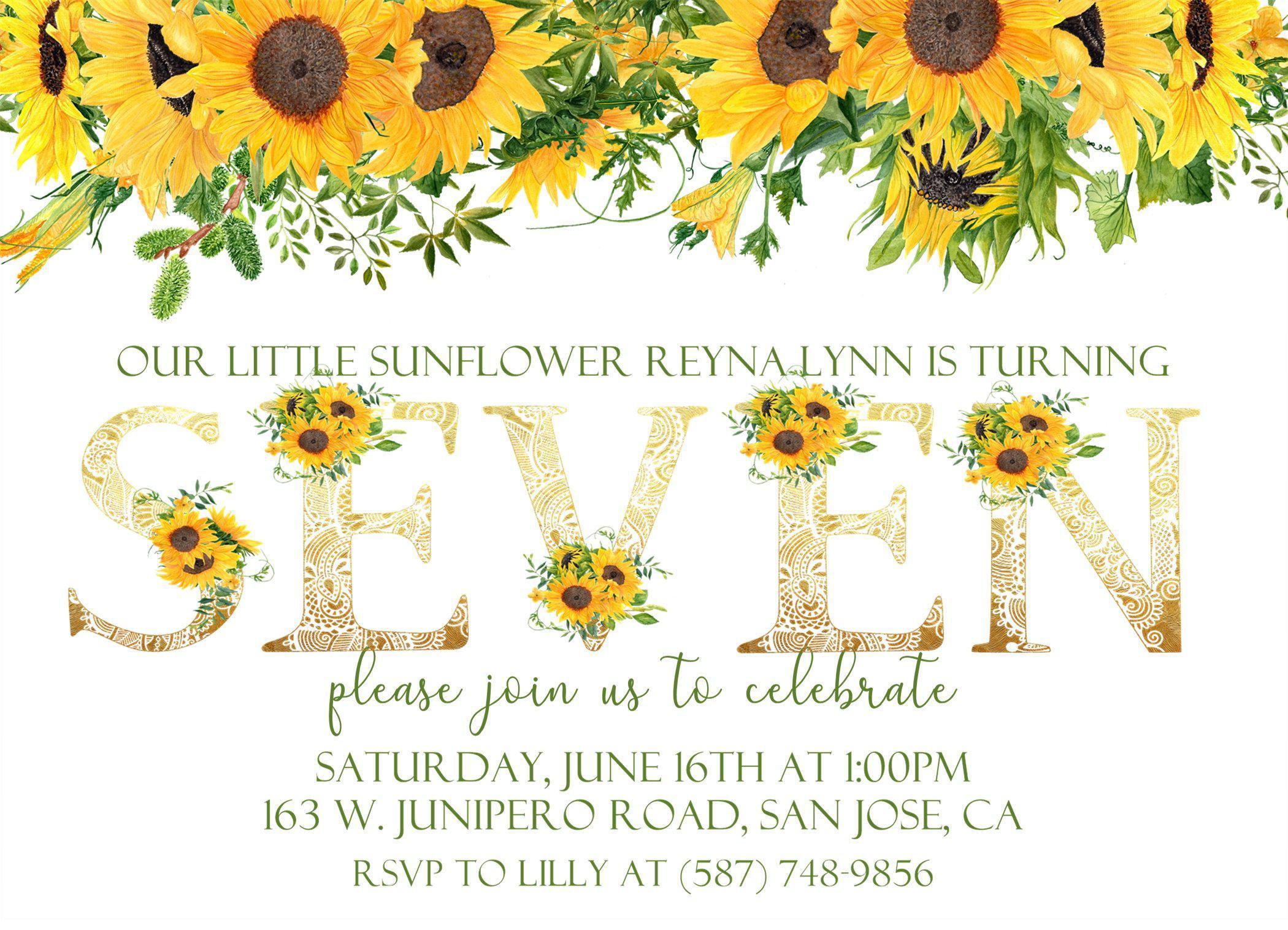 Sunflower Birthday Party Invitations