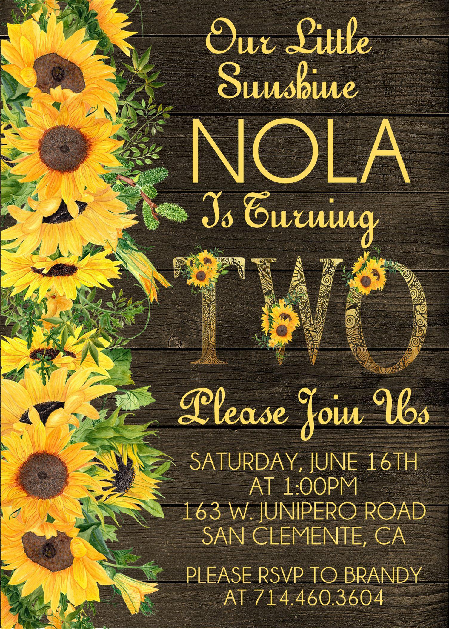 Sunflower Birthday Party Invitations