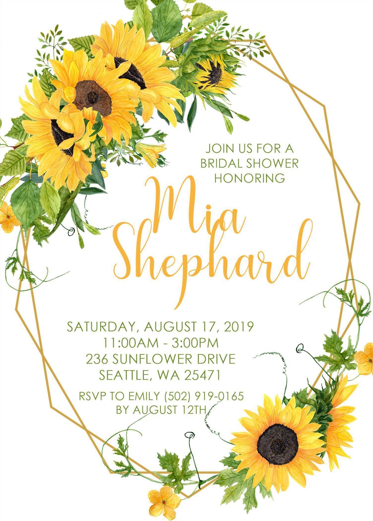 Sunflower Bridal Shower Invitations