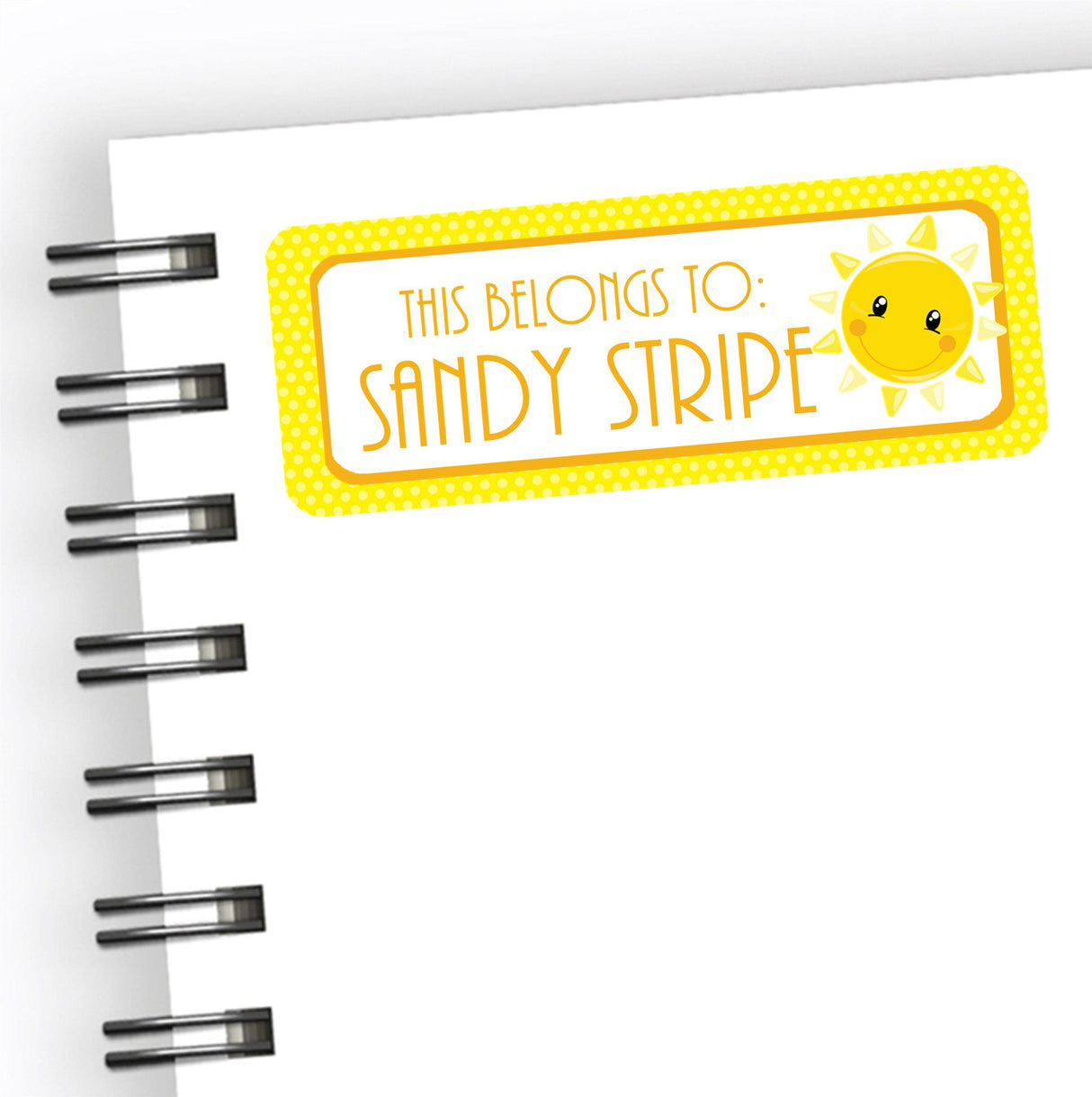 Sunshine back to school name label with smiling sun artwork