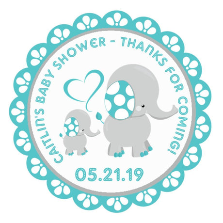 Teal Elephant Baby Shower Stickers – Mom & Baby Design