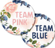 Team pink and team blue gender reveal stickers with floral wreath