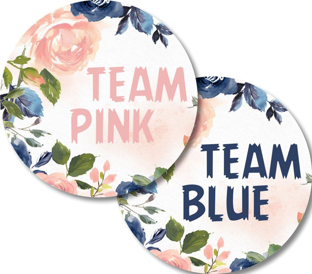 Team pink and team blue gender reveal stickers with floral wreath