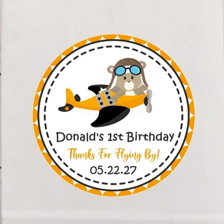 Teddy bear airplane birthday sticker