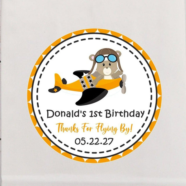 Teddy bear airplane birthday sticker