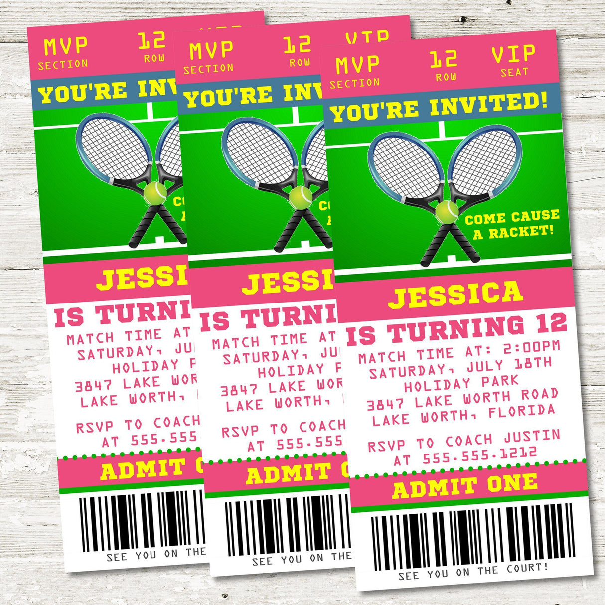 Tennis Birthday Party Ticket Invitations