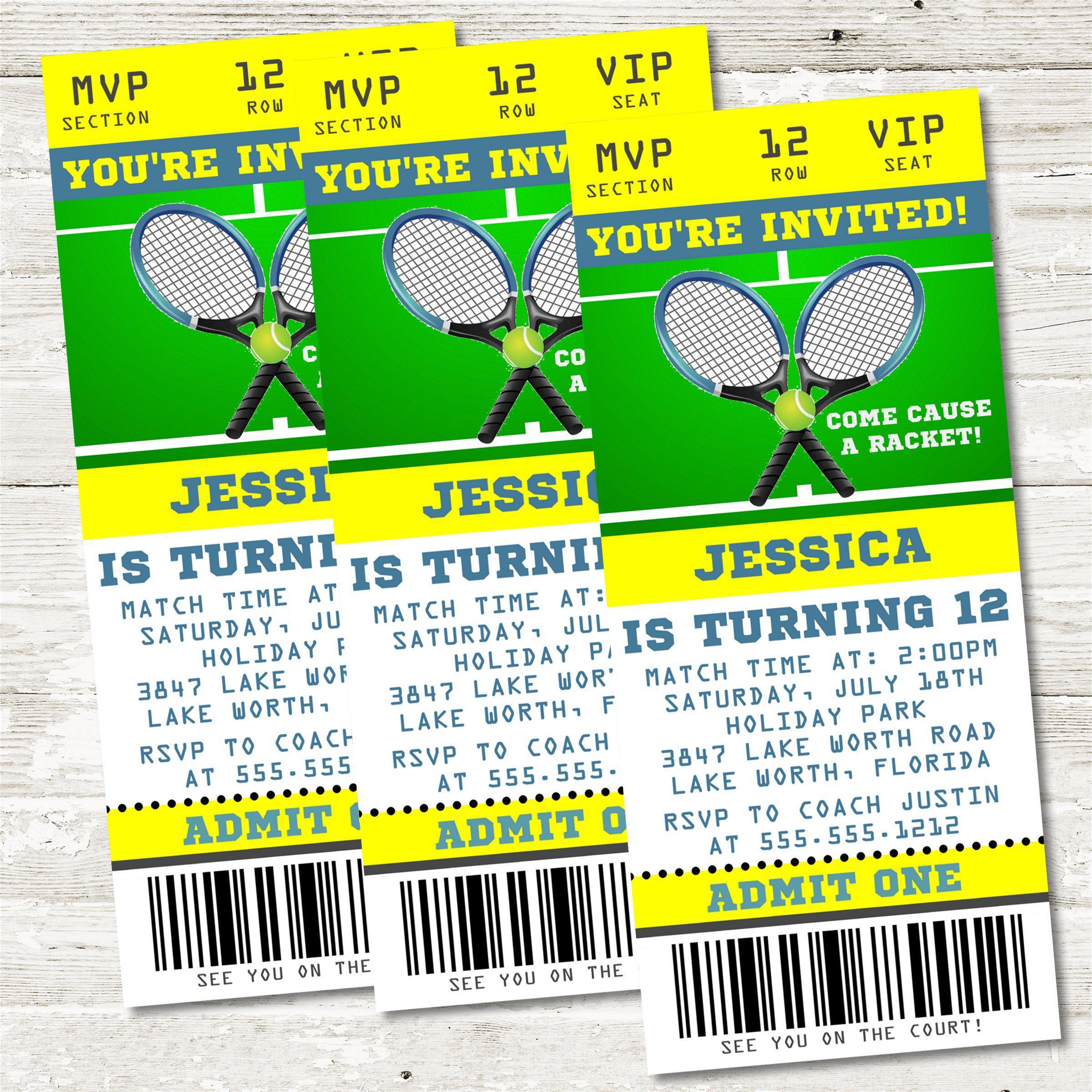 Tennis Birthday Party Ticket Invitations