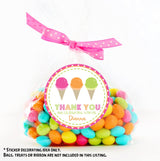 “Thank You for Celebrating with Me” ice cream party favor sticker.