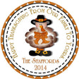 Thanksgiving pilgrim turkey sticker with fall colors and family name