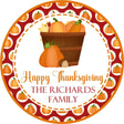 Thanksgiving pumpkin basket sticker with rustic fall harvest design