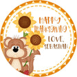 Thanksgiving sticker featuring squirrel holding sunflower with fall color palette