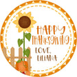 Thanksgiving sticker with sunflower illustration and dotted fall border