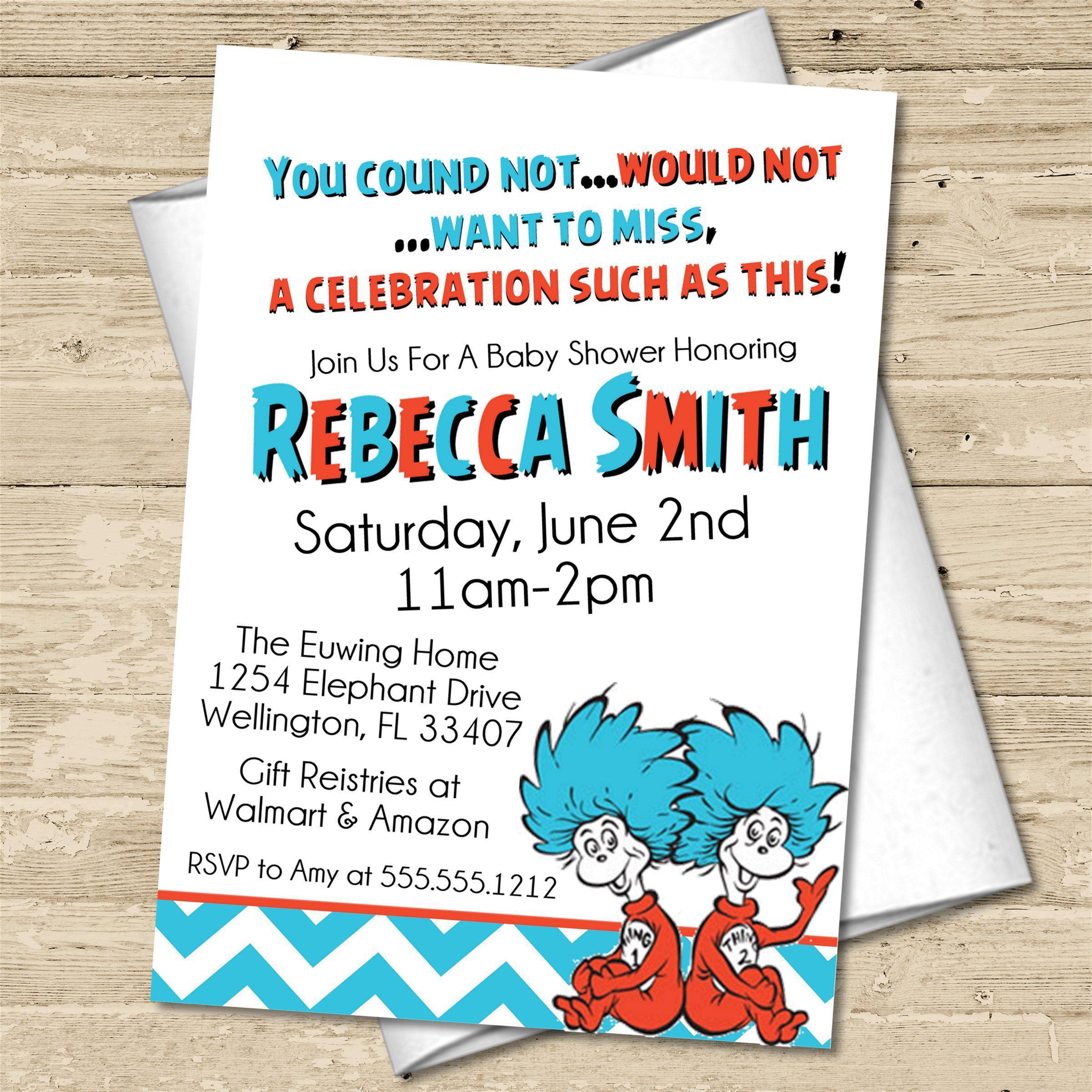 Thing 1 & Thing 2 Twins Baby Shower Invitations