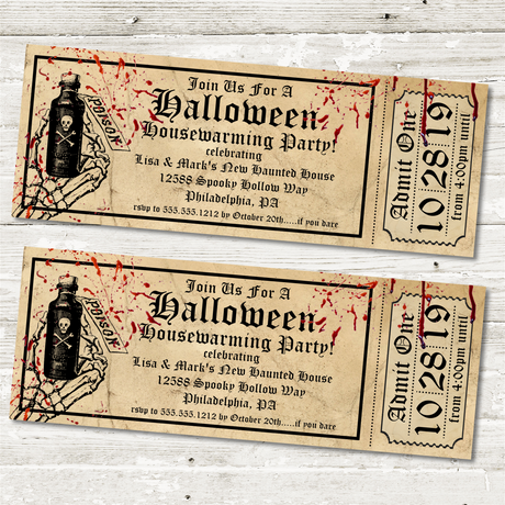 Ticket style halloween housewarming party invitation