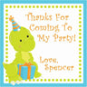 Toddler dinosaur party favor label in green and blue