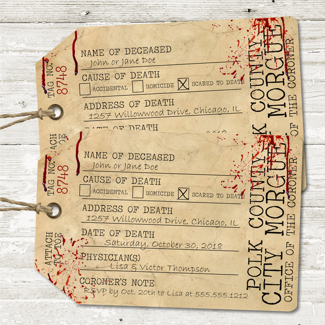 Toe Tag Halloween Party Invitations