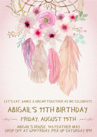 Tribal Dreamcatcher Birthday Party Invitations