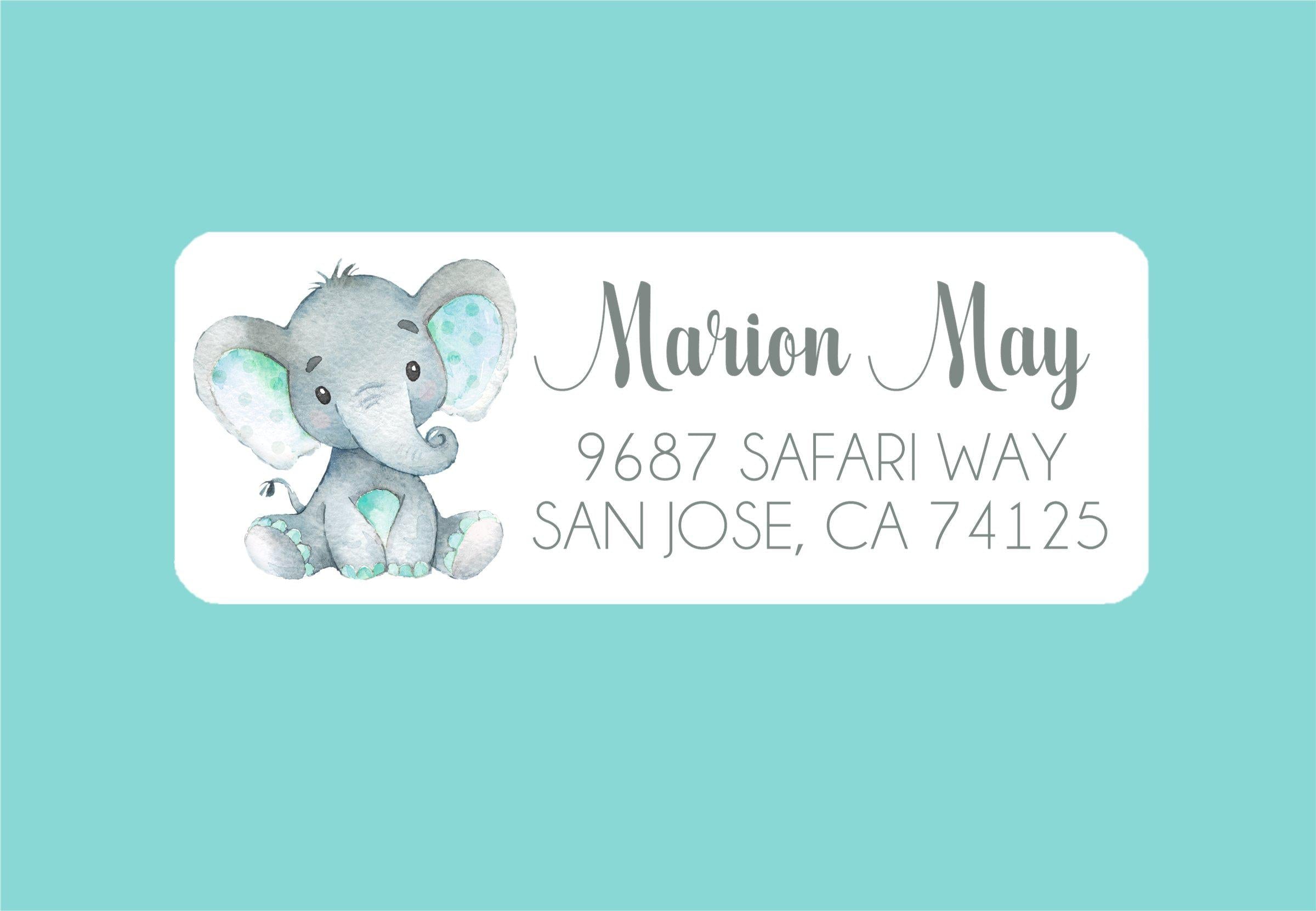 Turquoise Elephant Address Labels