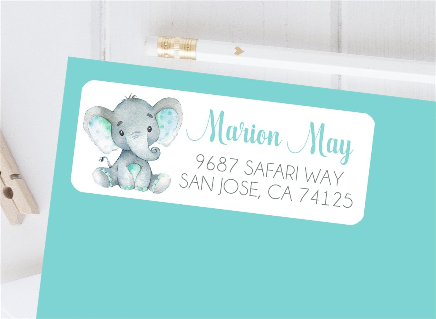 Turquoise Elephant Address Labels