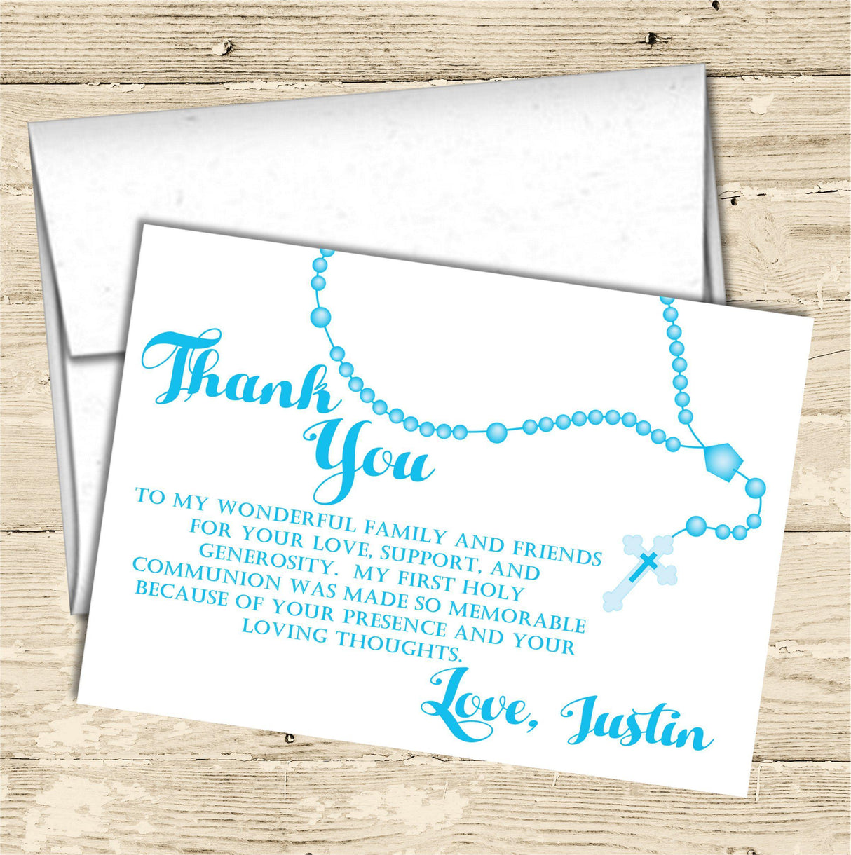 Turquoise First Communion Thank You Cards