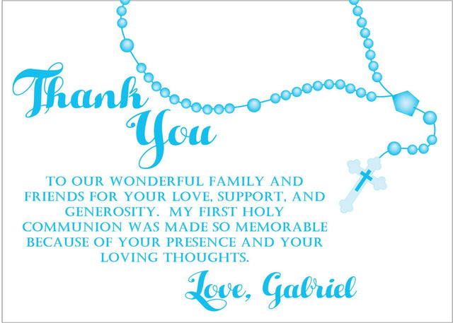 Turquoise First Communion Thank You Cards
