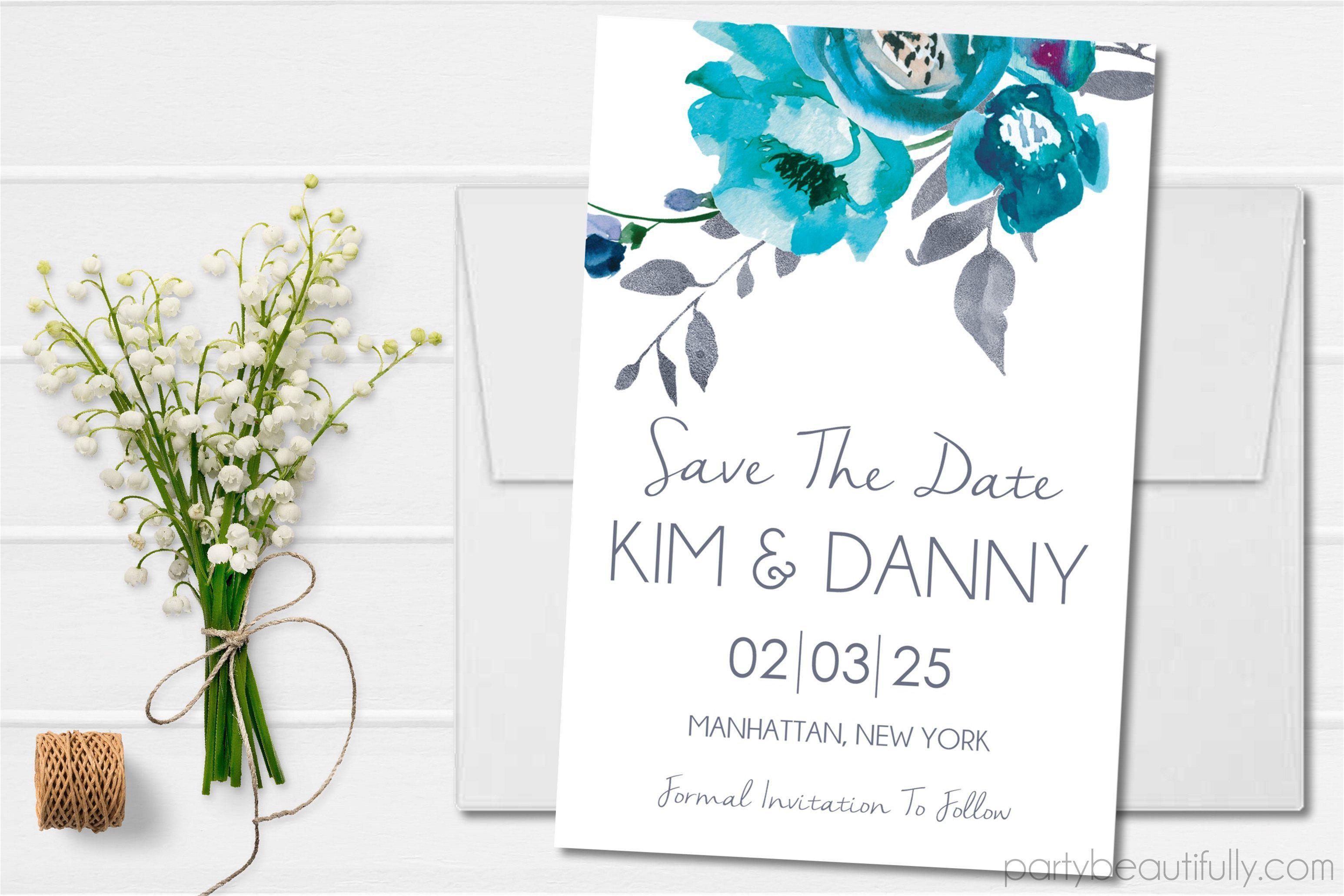 Turquoise Floral Wedding Save The Date Cards