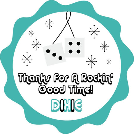 Turquoise 1950s sock hop birthday favor label