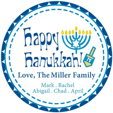 Turquoise and blue Hanukkah sticker with menorah design