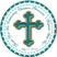 Turquoise and gold cross baptism sticker for favors