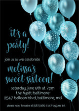 Turquoise black sweet 16 sweet 16 invitation