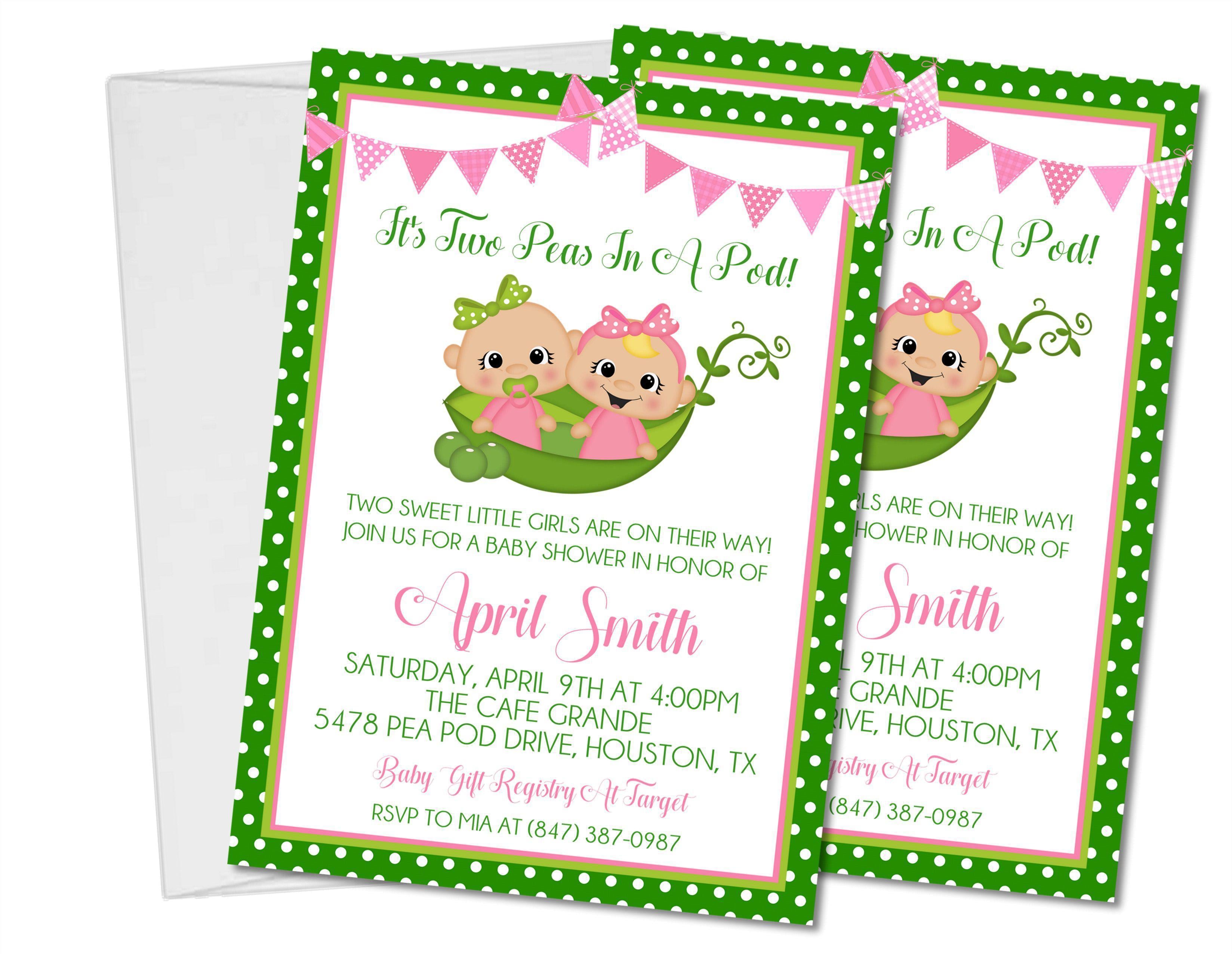 Twins Two Peas In A Pod Baby Shower Invitations