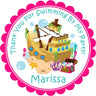Under the sea treasure birthday sticker with pink scalloped border