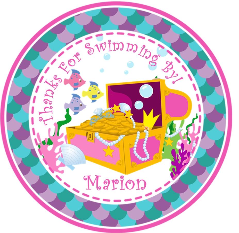 Under the sea treasure chest birthday sticker with personalized name