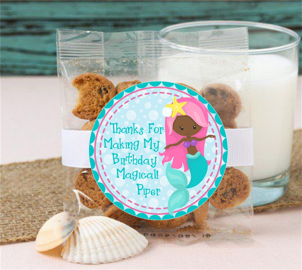 Underwater bubble background mermaid birthday sticker