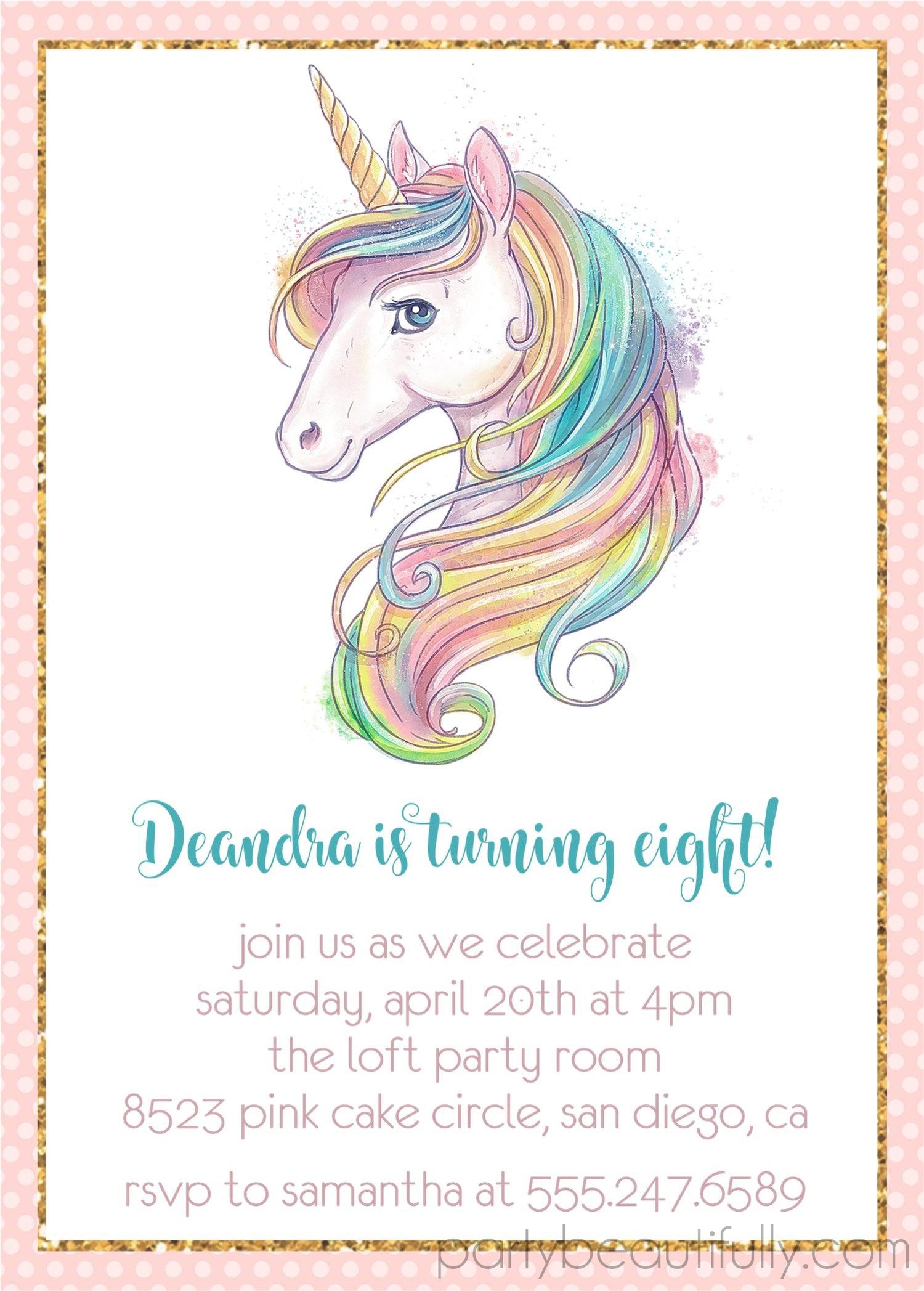 Unicorn Birthday Party Invitations