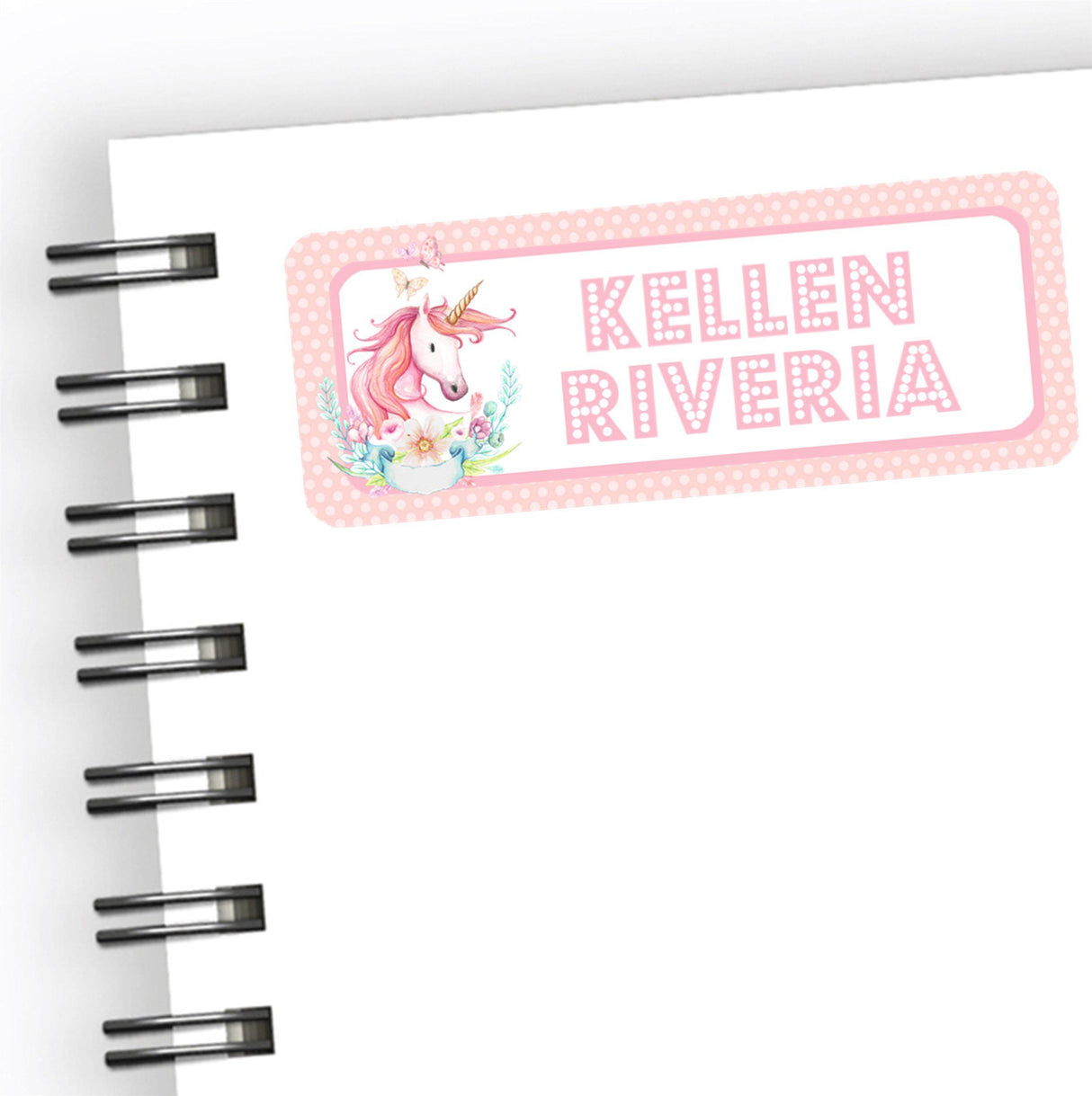 Unicorn themed pink school supply labels