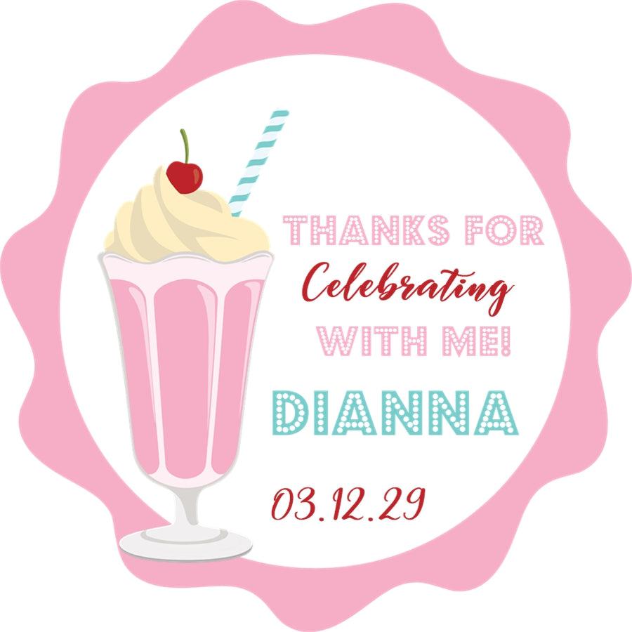 Vintage 1950s soda shop party favor label pink