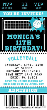 Volleyball Birthday Party Ticket Invitations