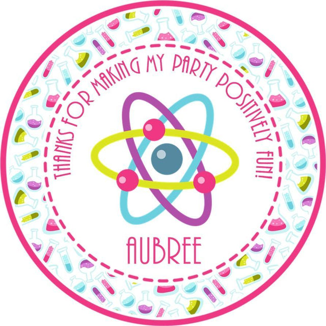 White and pink atom science sticker