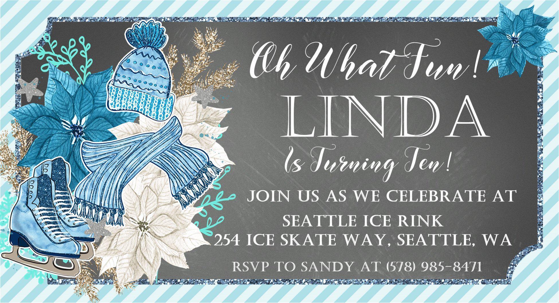 Winter Ice Skating Birthday Party Invitations