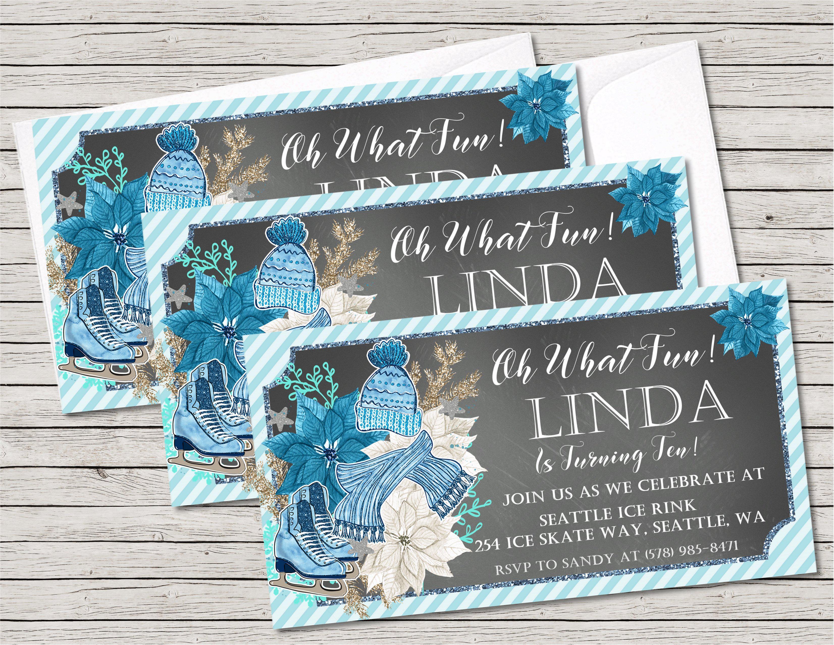 Winter Ice Skating Birthday Party Invitations