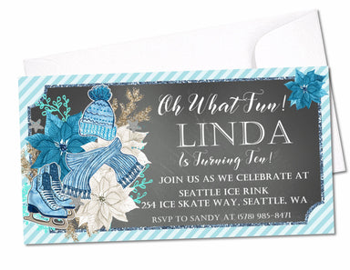 Winter Ice Skating Birthday Party Invitations