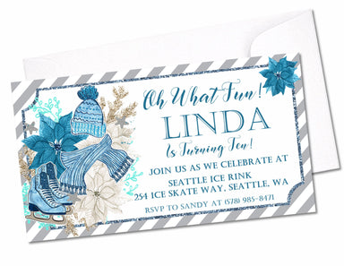 Winter Ice Skating Birthday Party Invitations