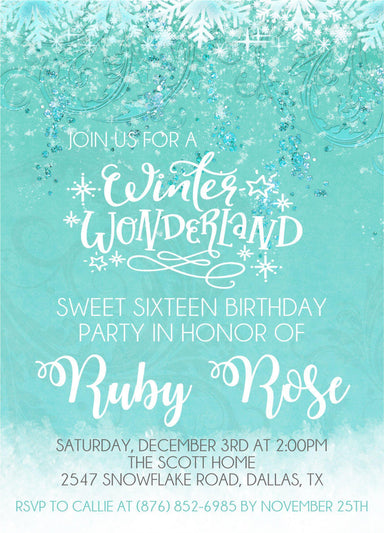 Winter Wonderland Sweet 16 Party Invitations