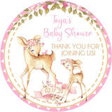 Woodland deer baby shower stickers with mama and baby deer.