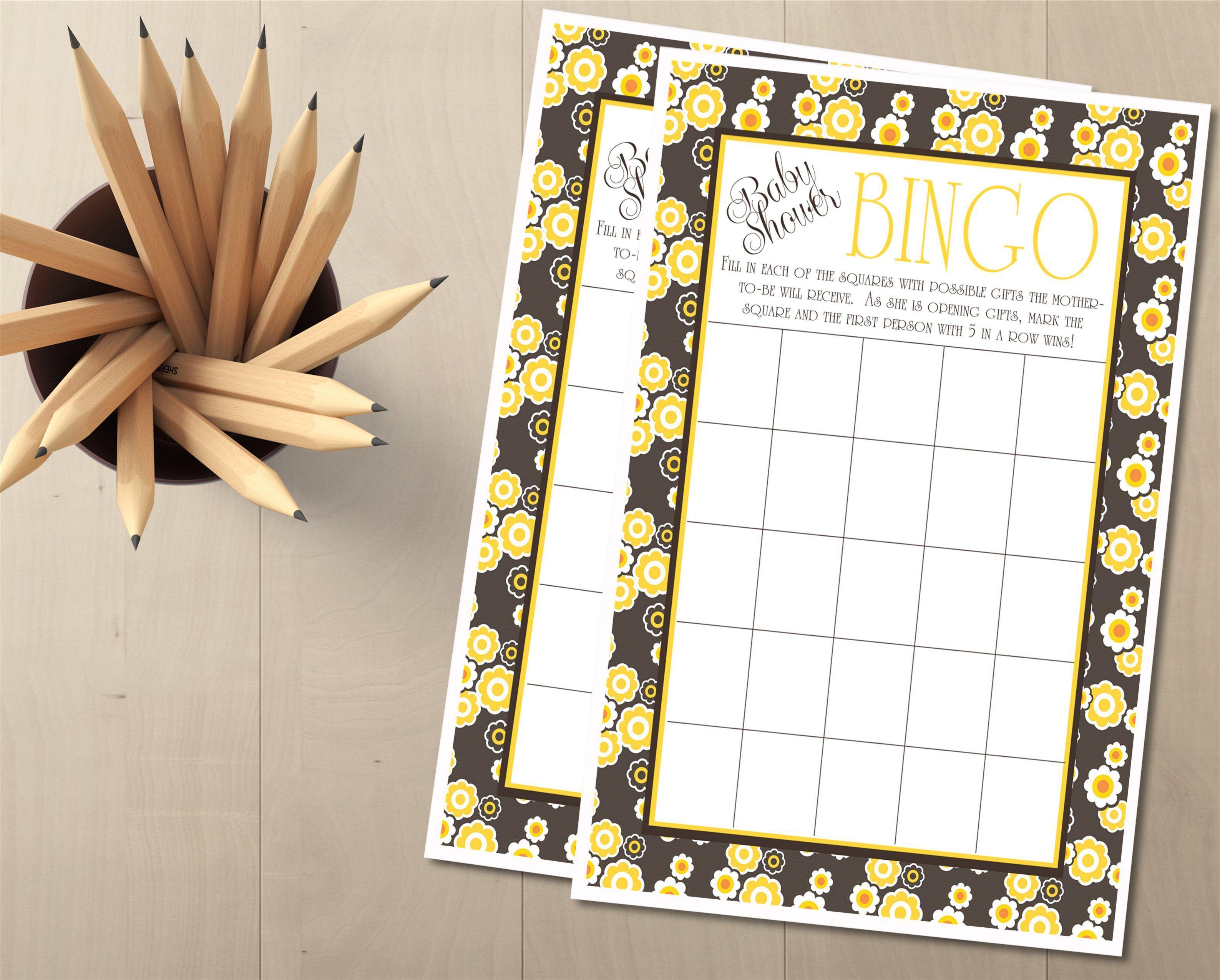 Yellow Floral Baby Shower Bingo Cards