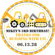 Yellow construction birthday stickers with trucks and caution sign