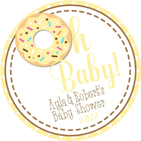 Yellow donut baby shower favor label