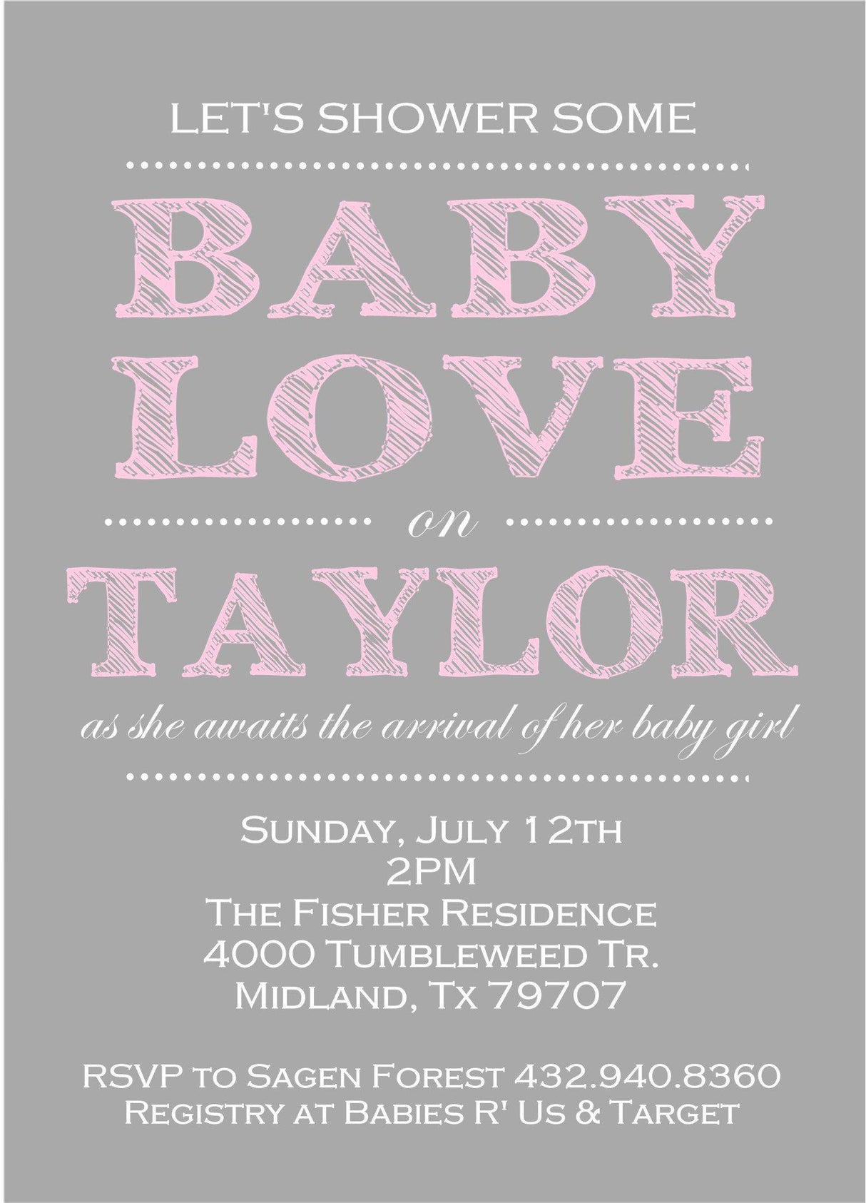 baby love baby shower invitations gray pink typography design